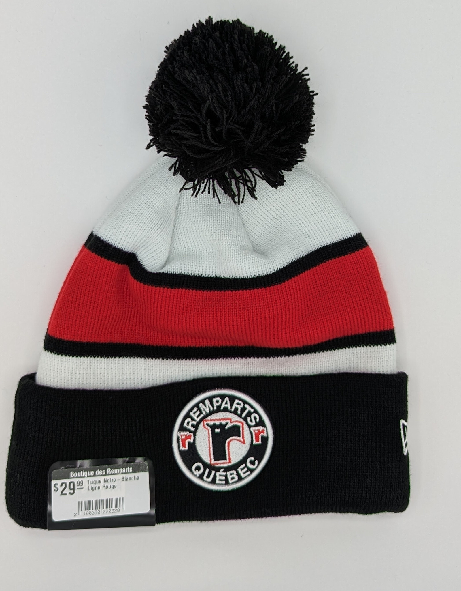 Tuque Noire-Blanche Ligné Rouge