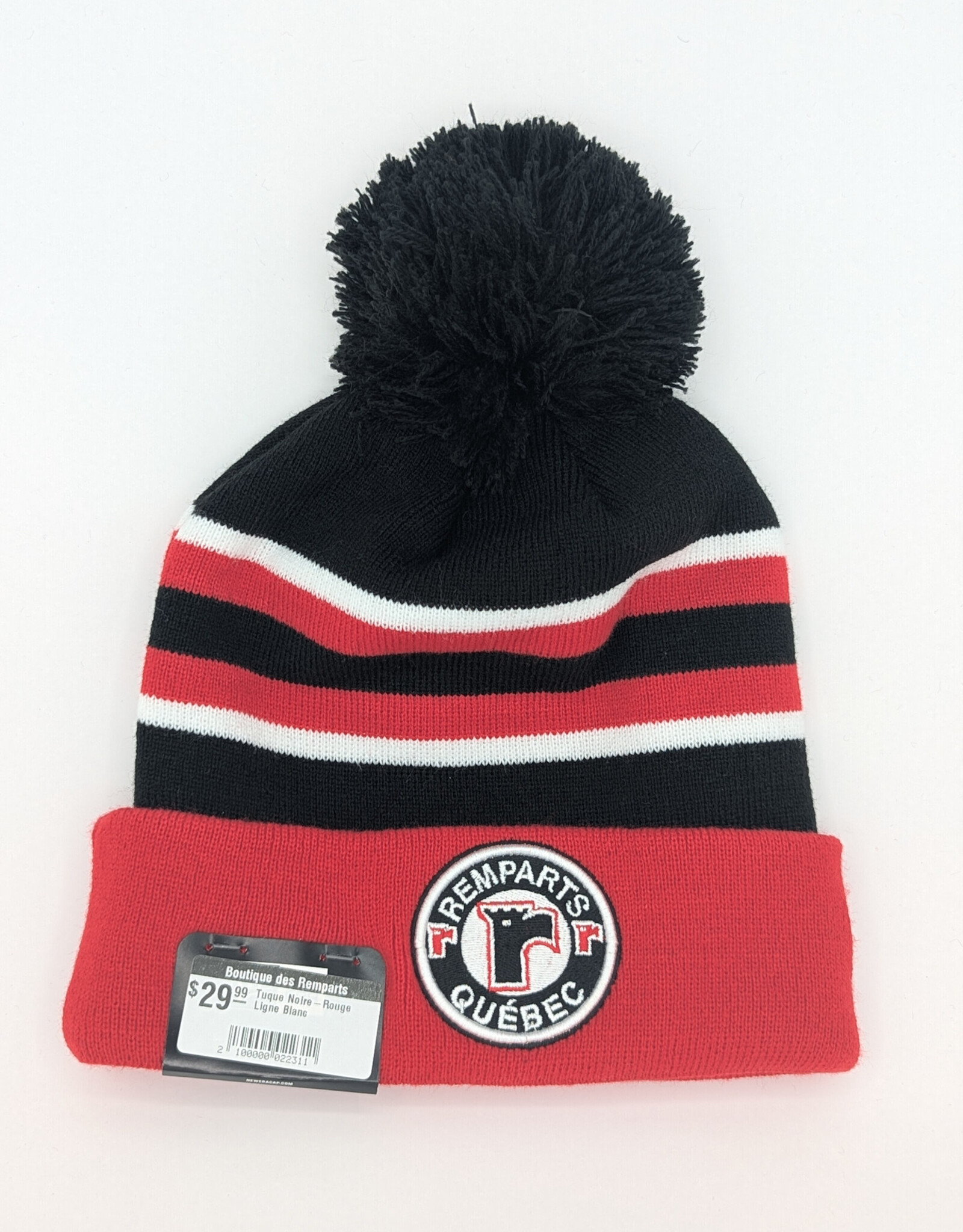 Tuque Noire-Rouge Ligne Blanc