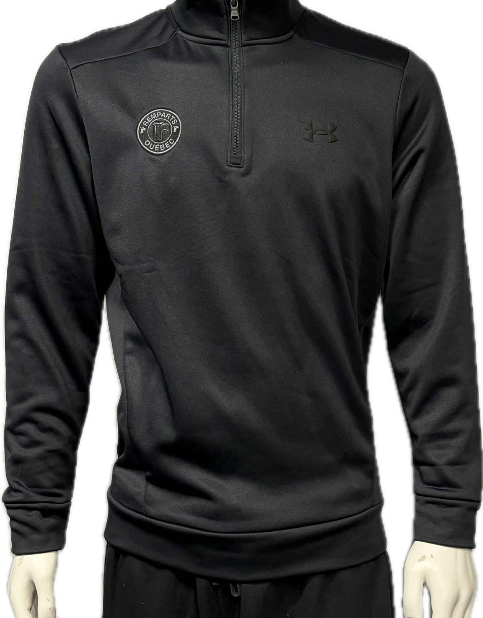 1/4 Zip Noir Logo Gris