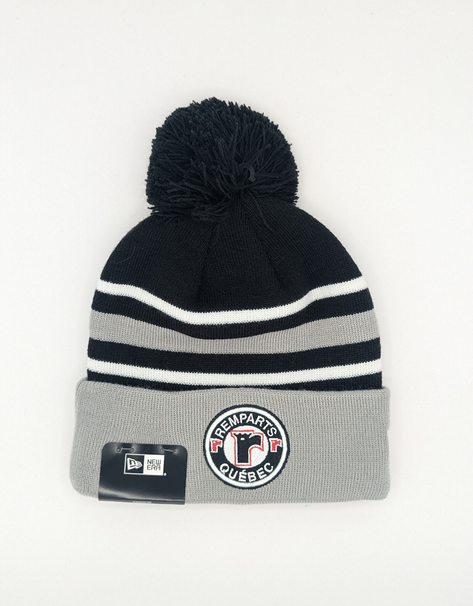 Tuque Noire/Grise Ligne Blanche