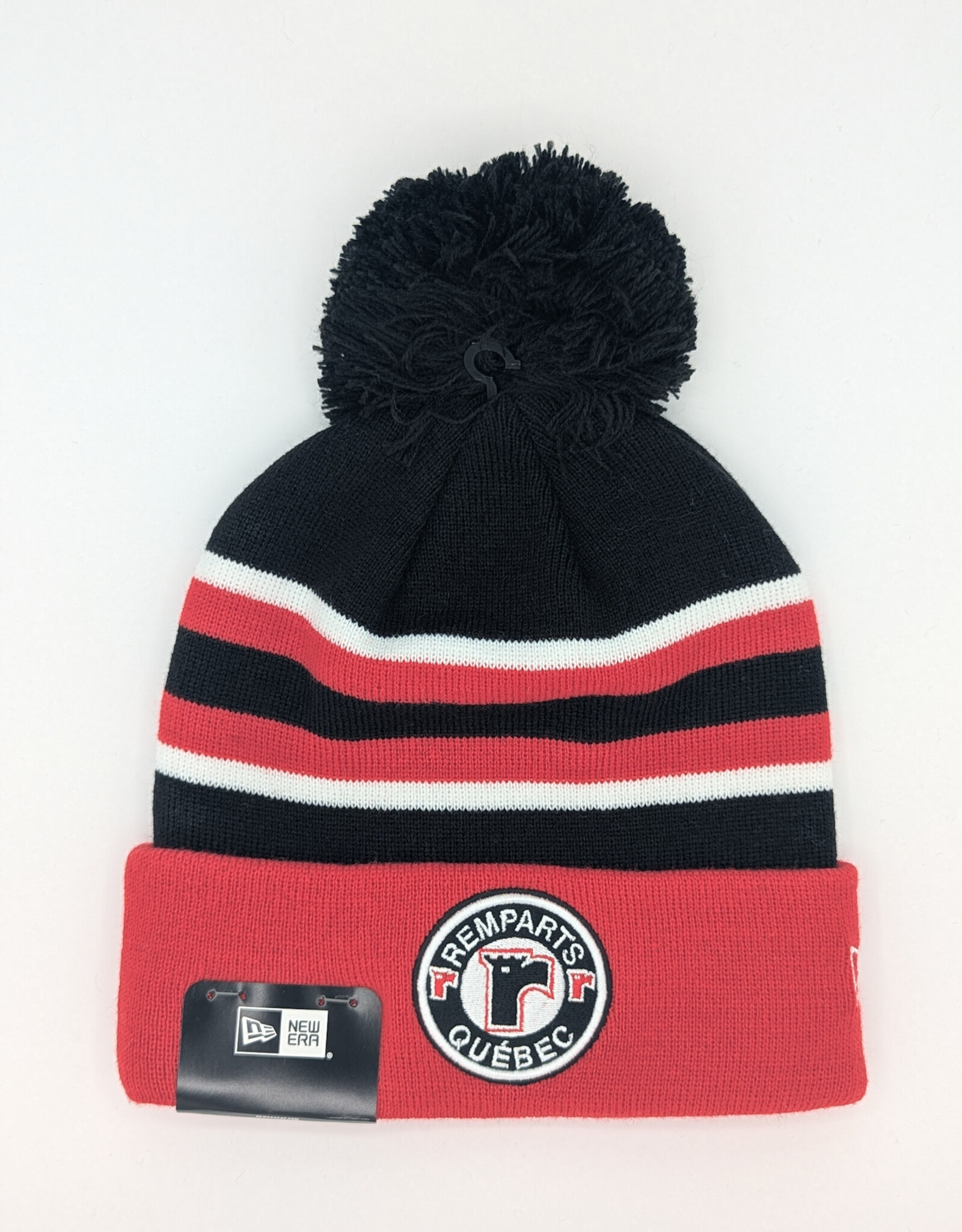 Tuque Noire-Rouge Ligné Blanc