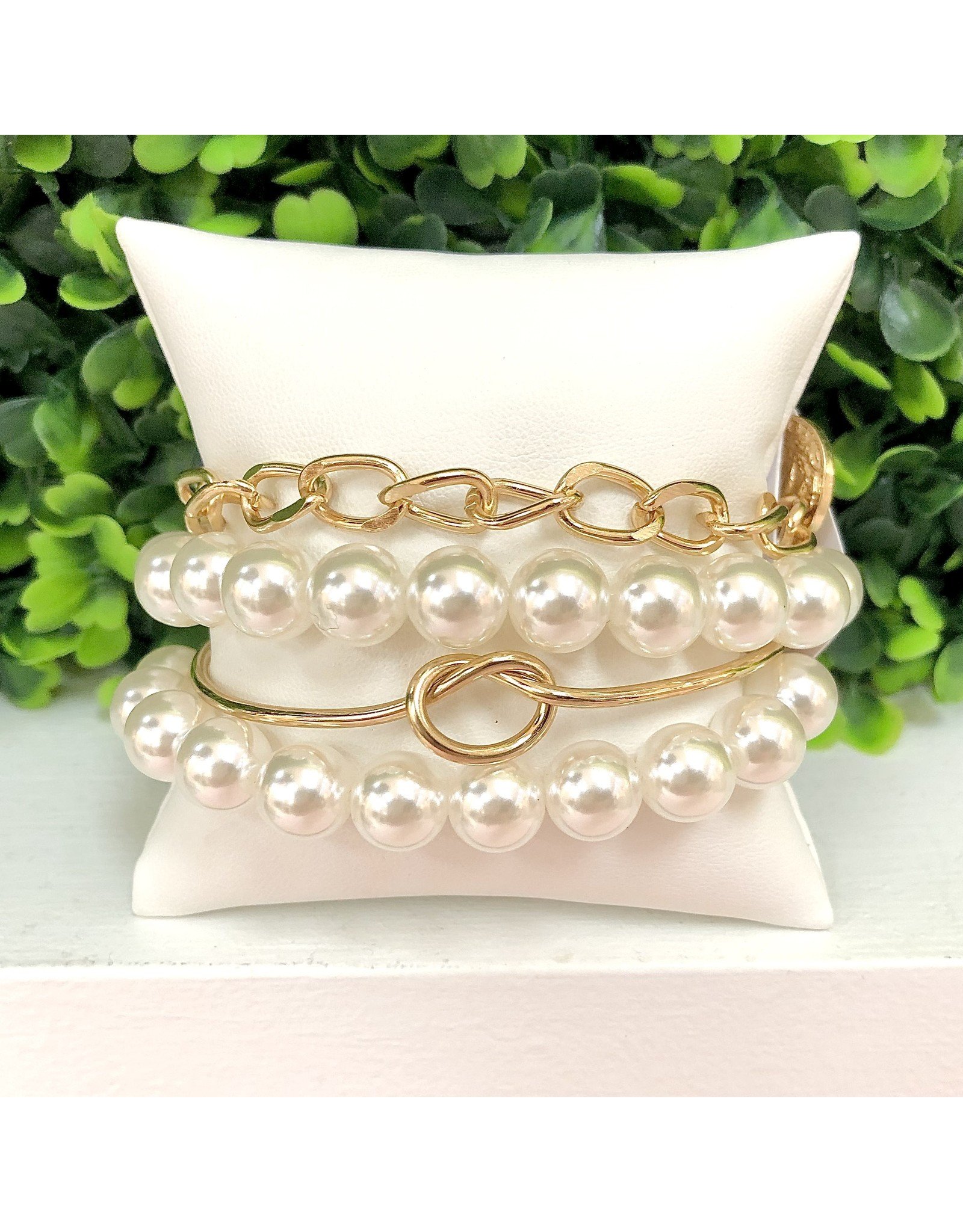 Gold Pearl Four Row Bracelets
