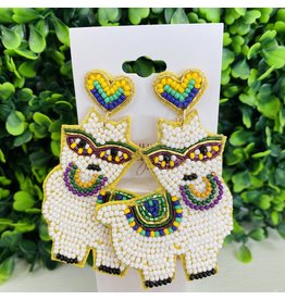 Mardi Gras Bead Llama Earrings