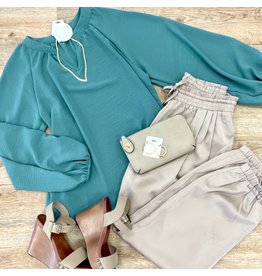 Forest Green Long Sleeve V-Neck Top