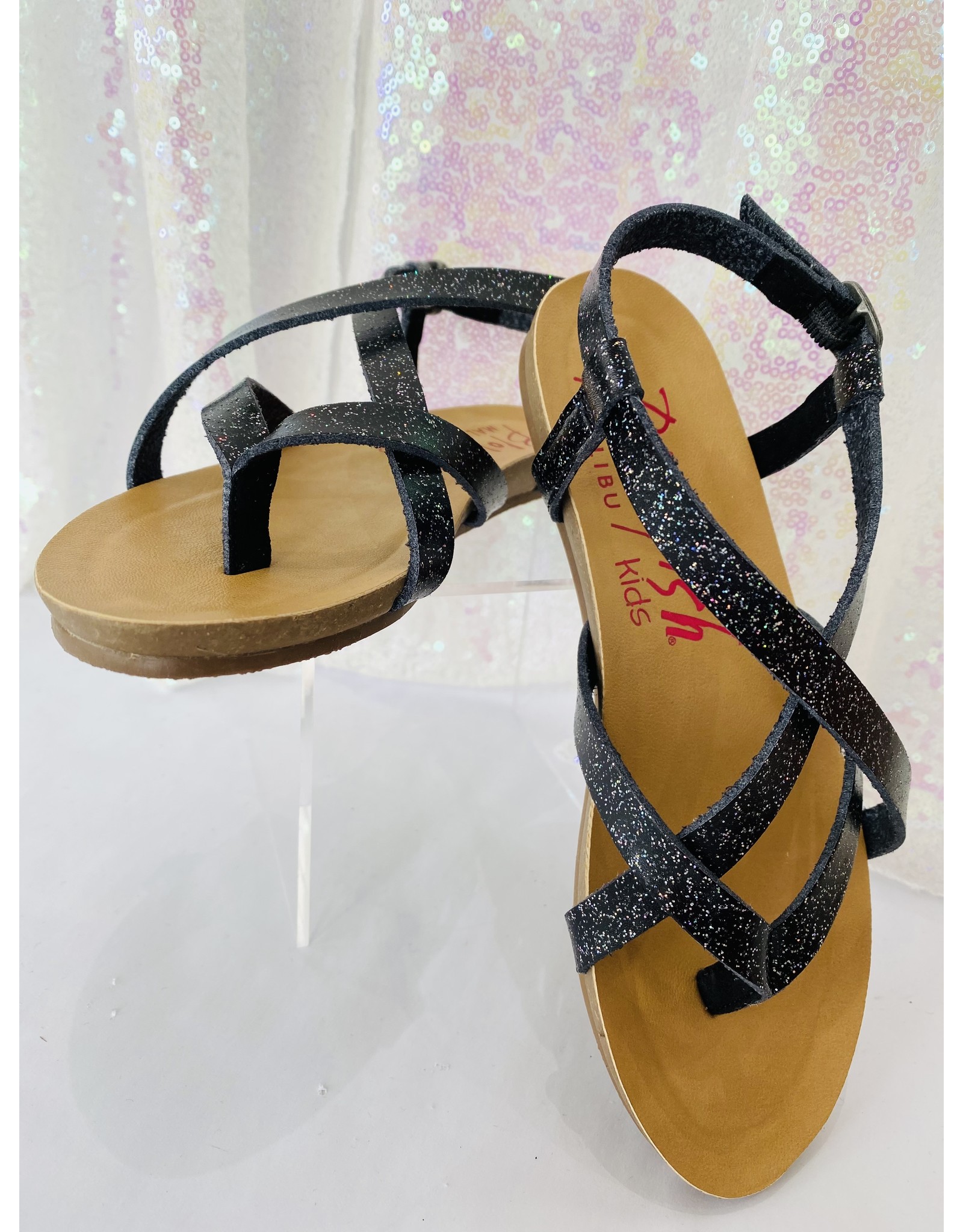Tween Black Glitter Granola Sandals