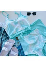 Neon Aqua Tie Dye Scoop Neck Swimsuit Top