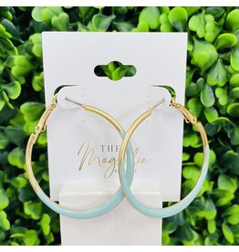 Gold Colored Metal Hoop Earrings - Turquoise