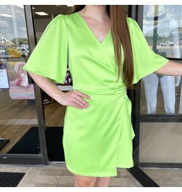 Lime V-Neck Wrap Dress