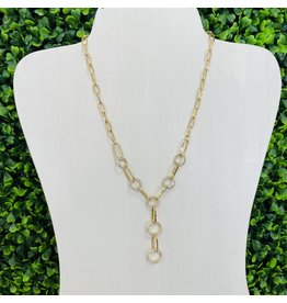 Gold Chain Link Necklace w/ Rhinestone Rings