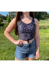 Charcoal Leopard Front Knot Tankini Swimsuit