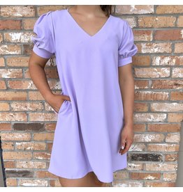 Lavender V-Neck Puff Sleeve Dress