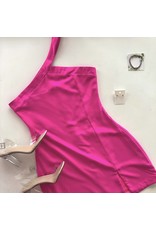 Hot Pink One Shoulder Slit Dress