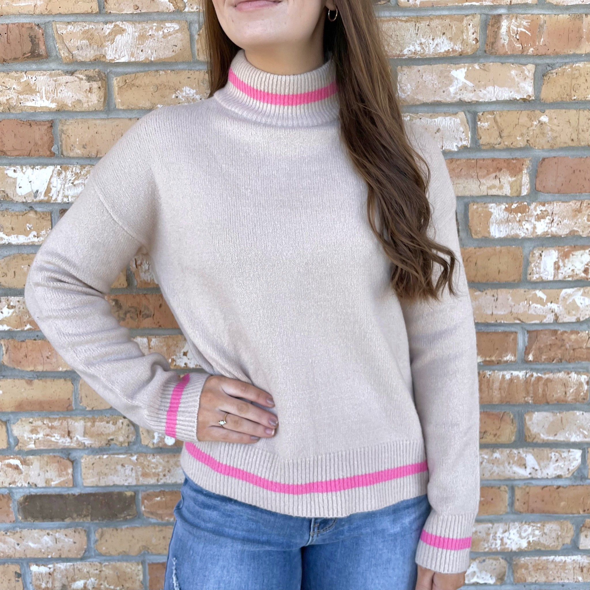 Beige Mock Neck Sweater - The Magnolia