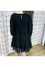 Black Pleated Tiered Dress