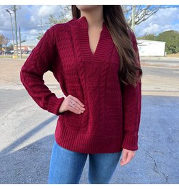 Burgundy Cable Knit Sweater