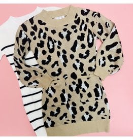 Tween Mishay Sweater Dress - Tan Leopard