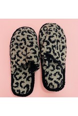 Leopard Fuzzy Closed Toe Slippers - Coffee