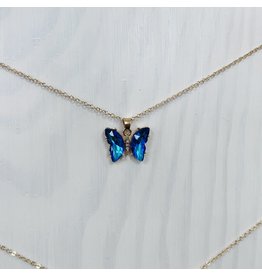 Blue AB Crystal Butterfly Necklace