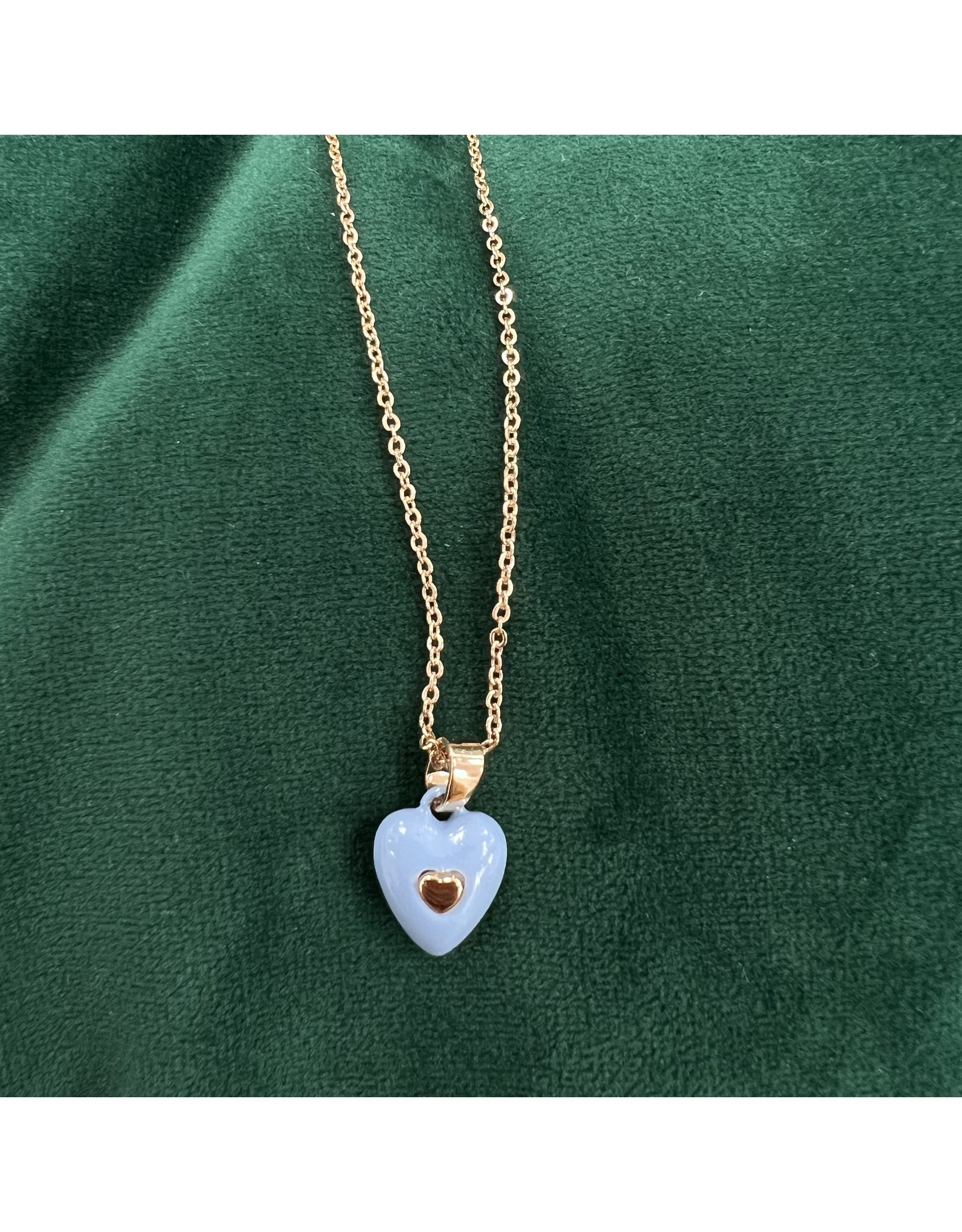 Blue Puffy Heart Necklace
