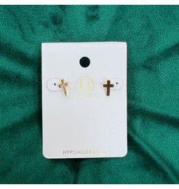 Gold Small Cross Stud Earrings