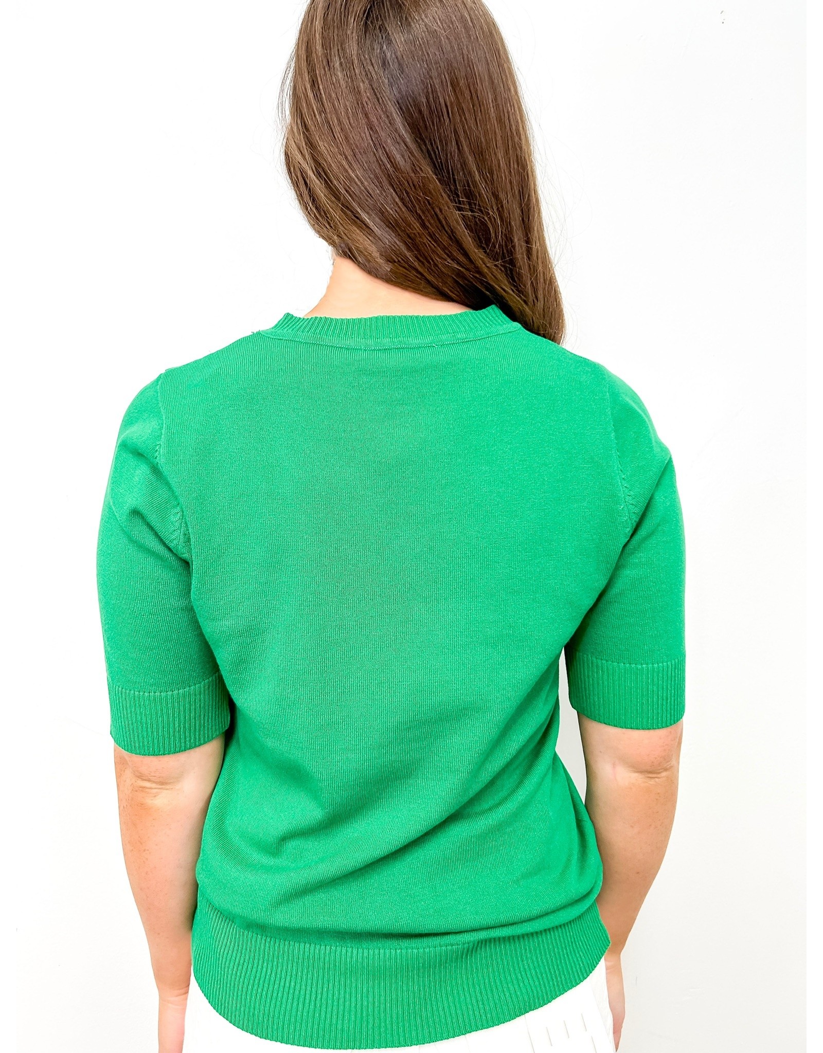 Green Short Sleeve Crew Neck Sweater