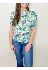 Green Ruched Sleeve Print Top