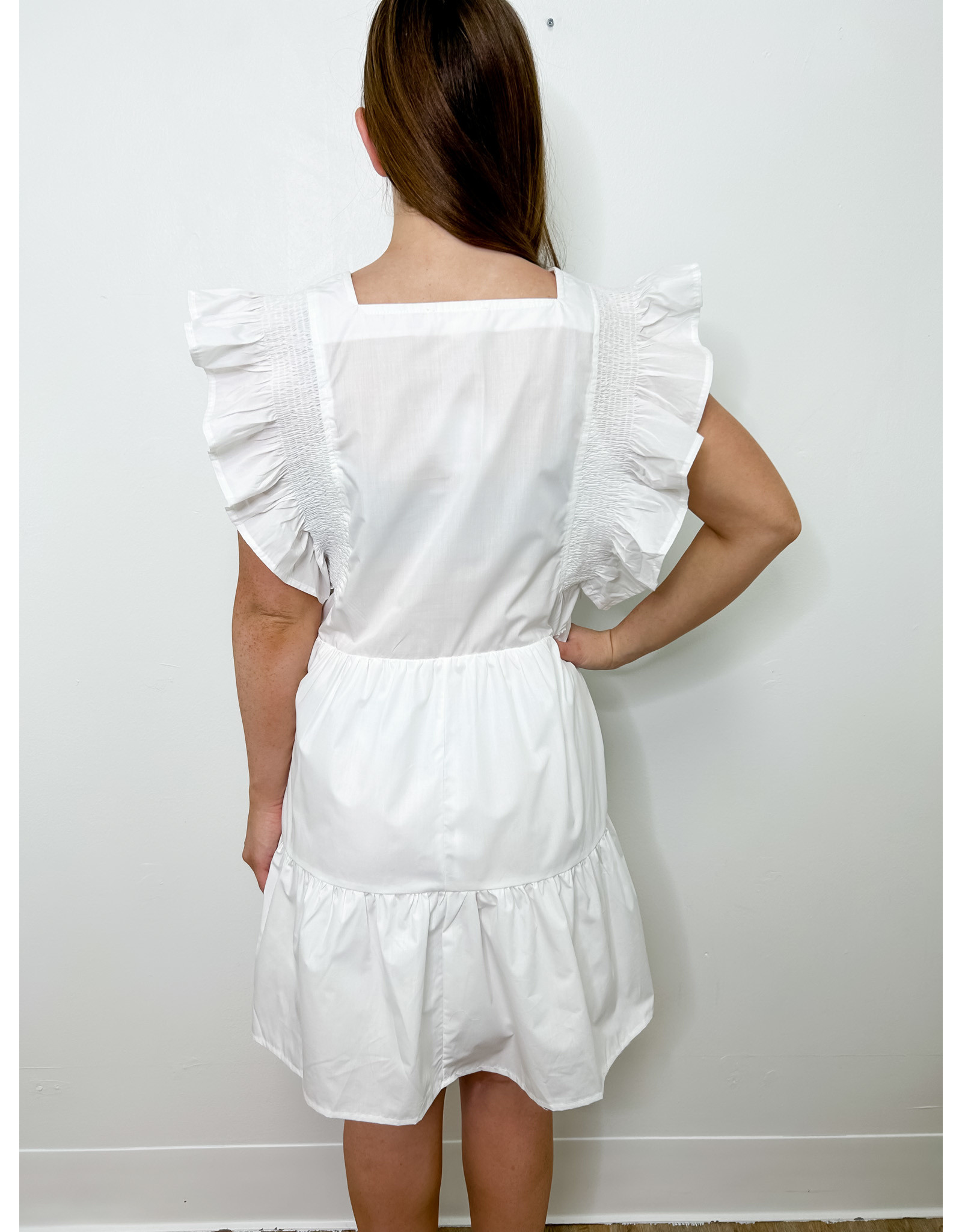 White Square Neck Tiered Dress