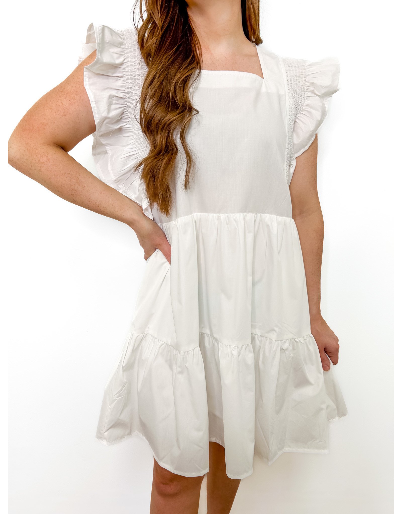 White Square Neck Tiered Dress