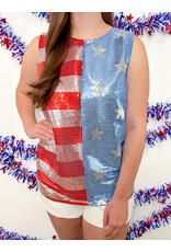 American Flag Sequin Sleeveless Top