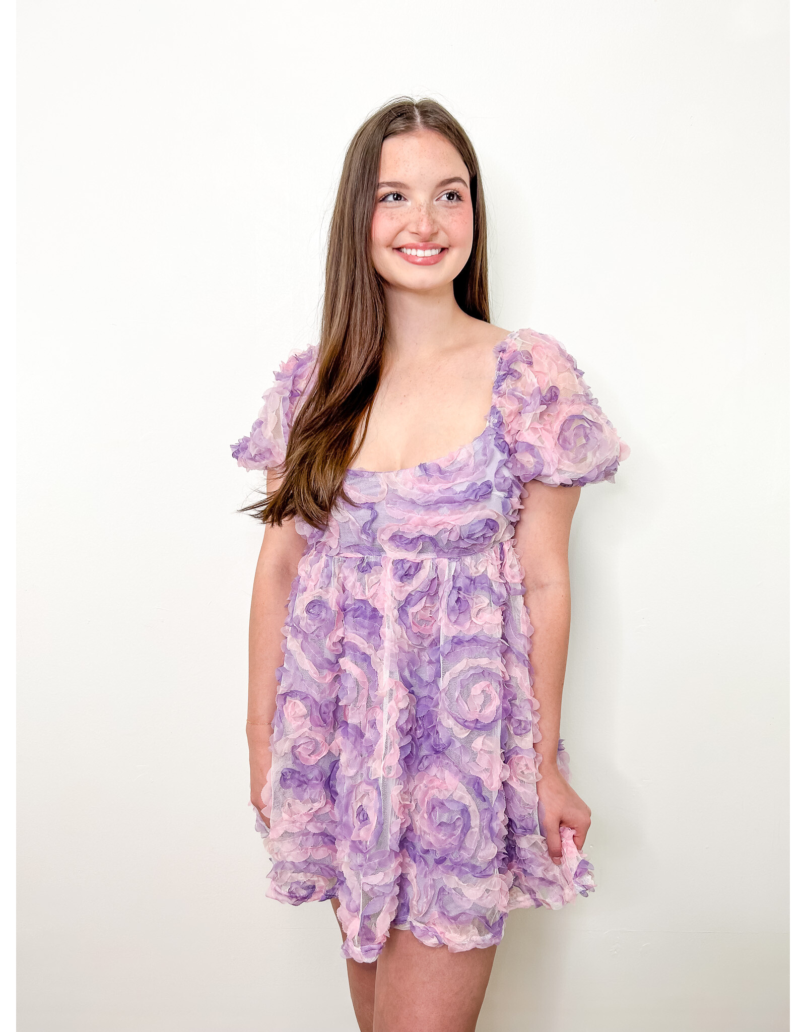 Purple Floral Square Neck Dress