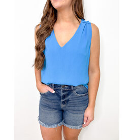 Cerulean Blue Pleated Sleeveless Top