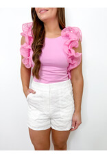 Pink Organza Sleeveless Bodysuit