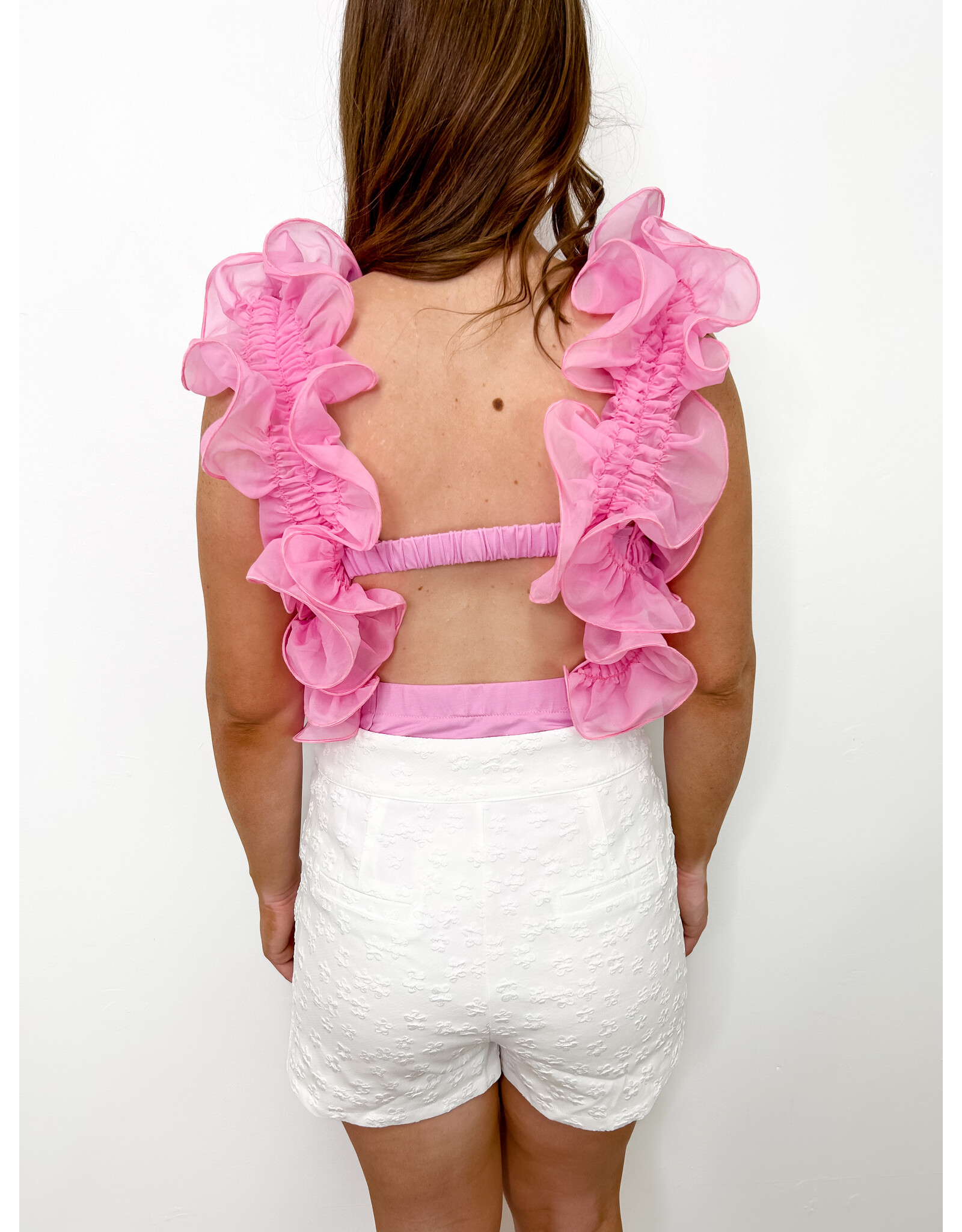 Pink Organza Sleeveless Bodysuit