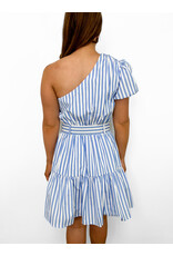 Blue White Striped One Shoulder Dress