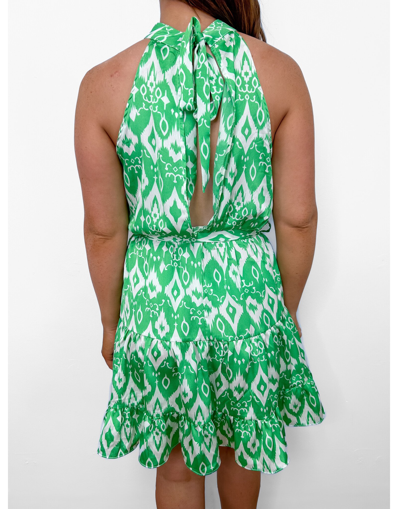 Green Print Halter Dress