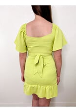 Lime Flutter Sleeve Tie Dress