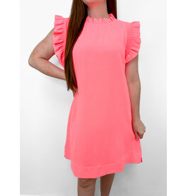 Neon Pink Solid Cap Sleeve Dress