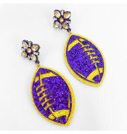 Glitter Purple Yellow Football Earrings