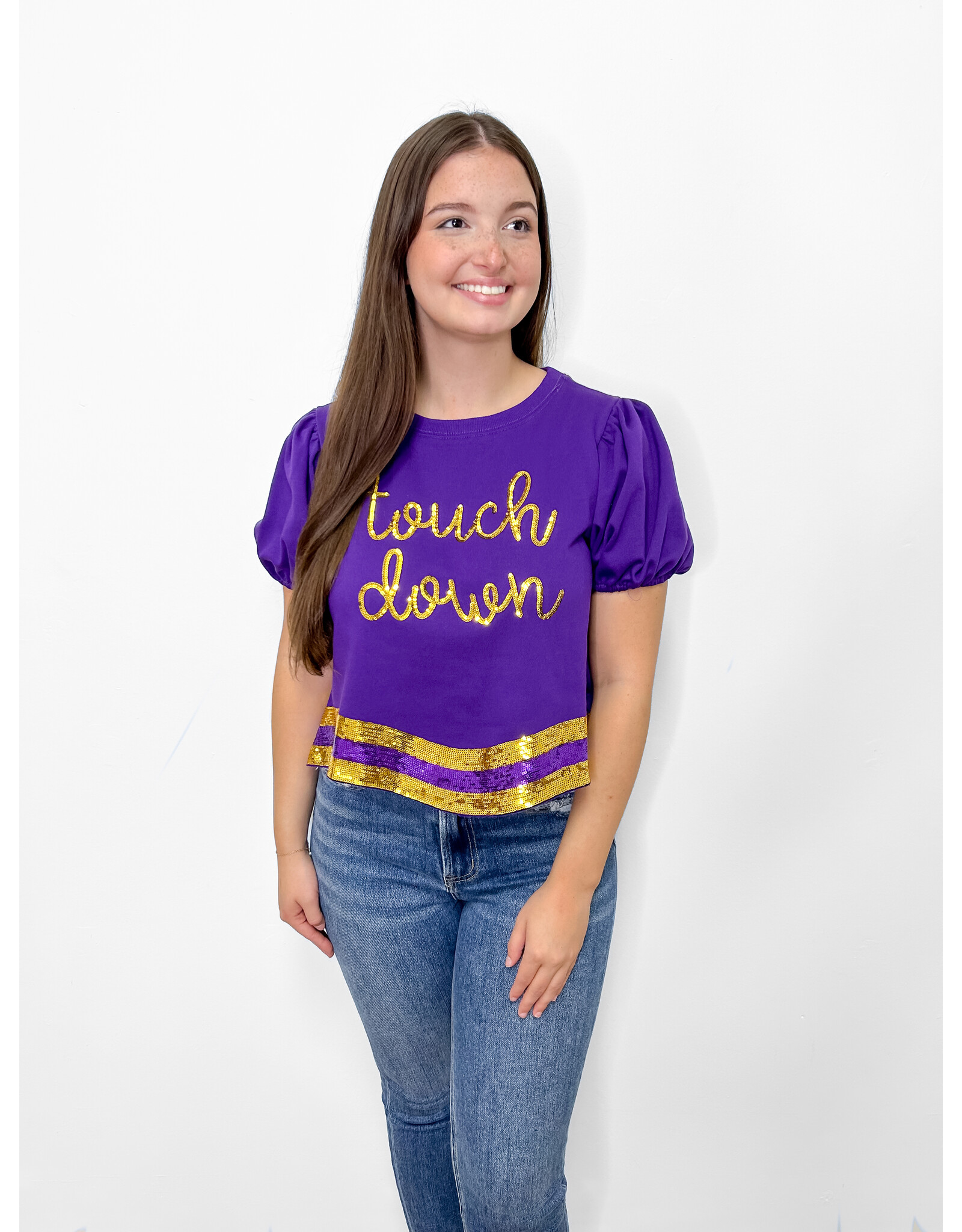 Purple Touchdown Sequins Top