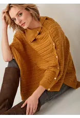 Tan Button Up Ribbed Poncho - OS