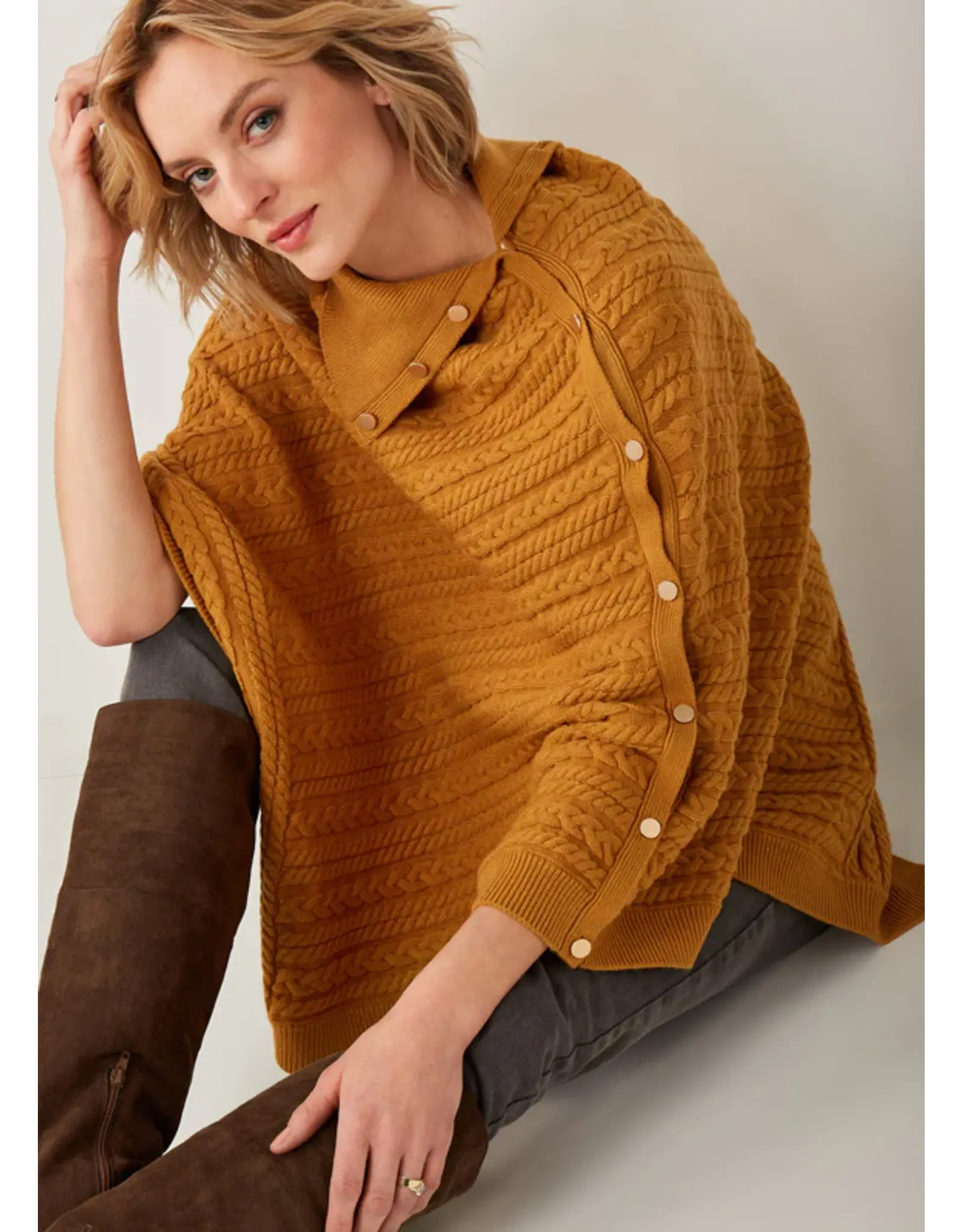 Charlie Paige Tan Button Up Ribbed Poncho - OS