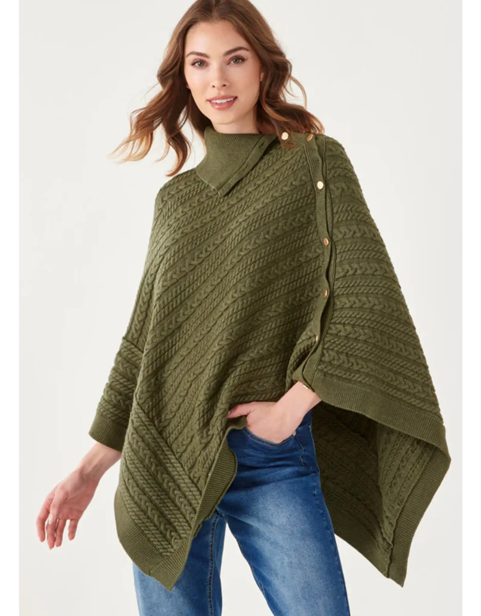 Tan Button Up Ribbed Poncho - OS