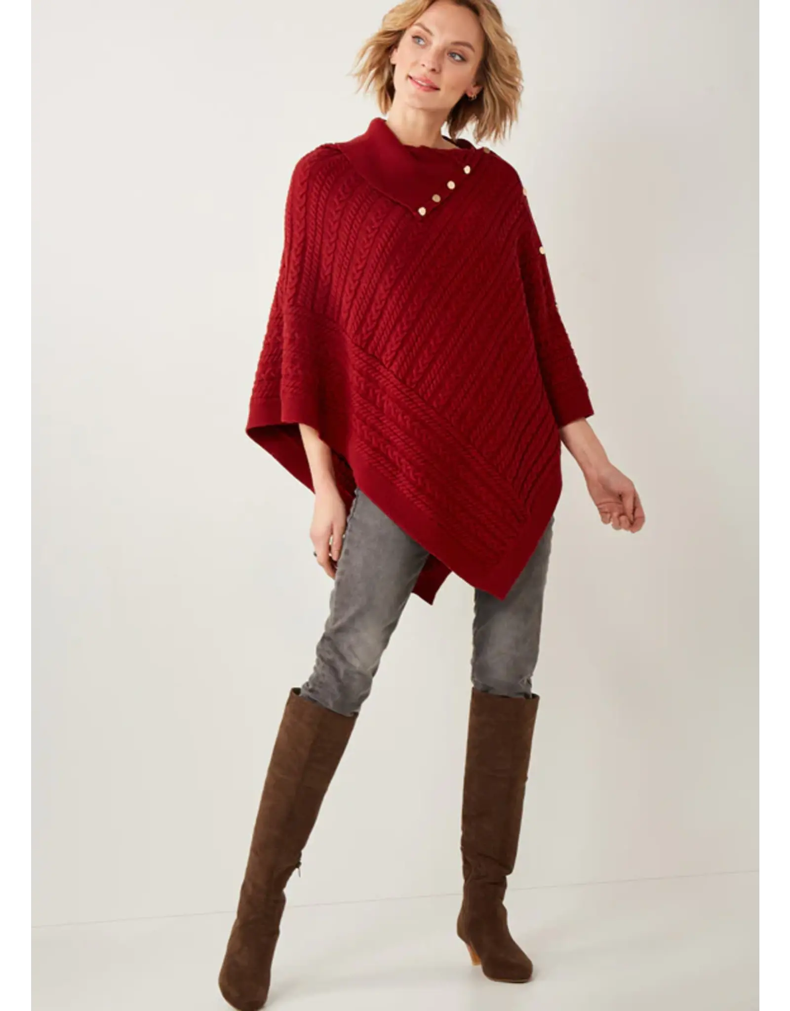 Charlie Paige Red Button Up Ribbed Poncho - OS