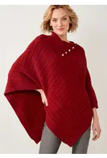 Red Button Up Ribbed Poncho - OS