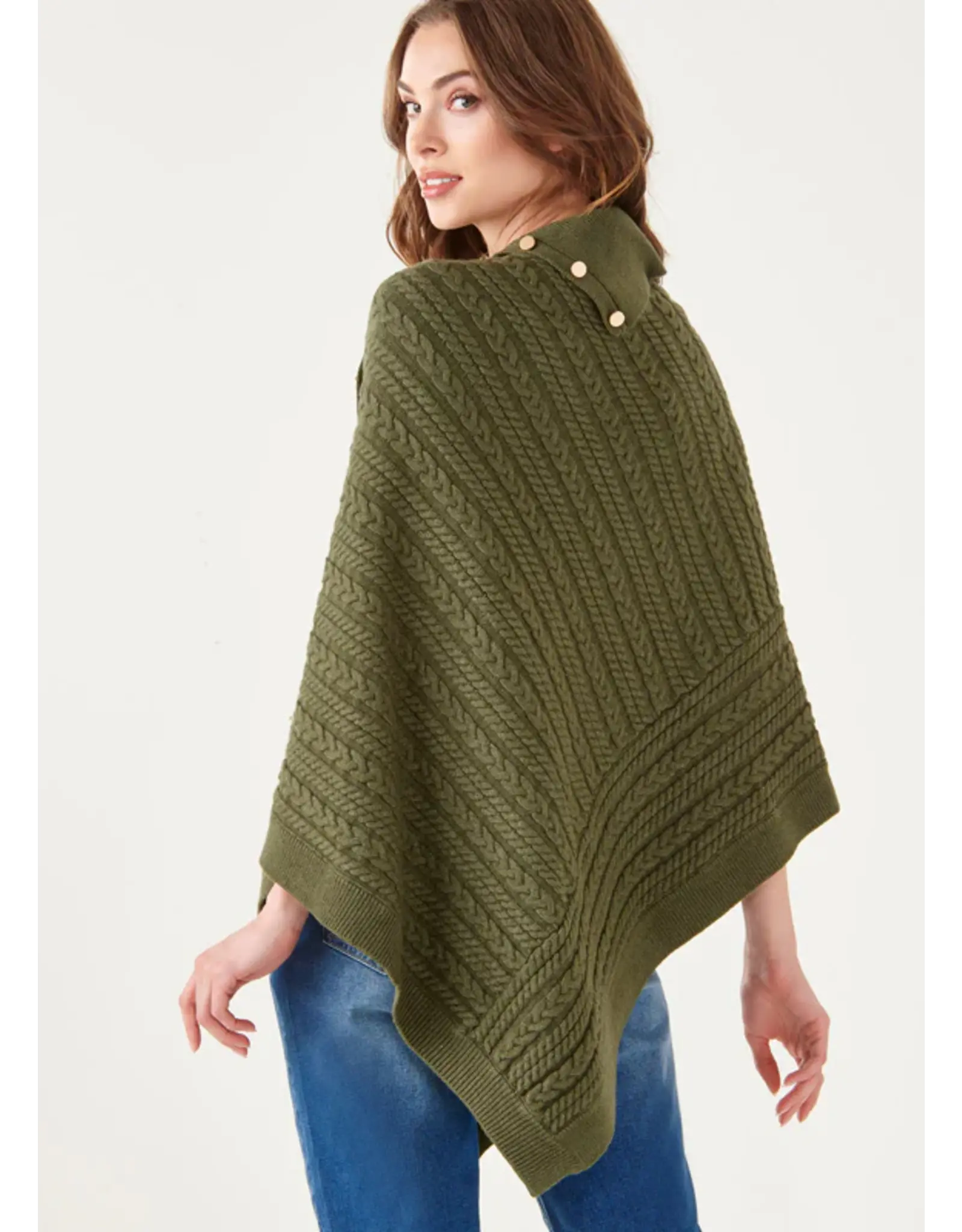 Red Button Up Ribbed Poncho - OS