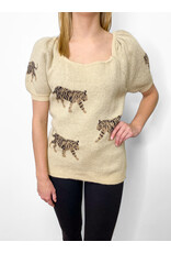 Oatmeal Tiger Square Neck Sweater