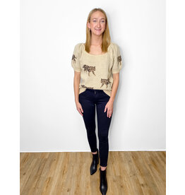 Oatmeal Tiger Square Neck Sweater