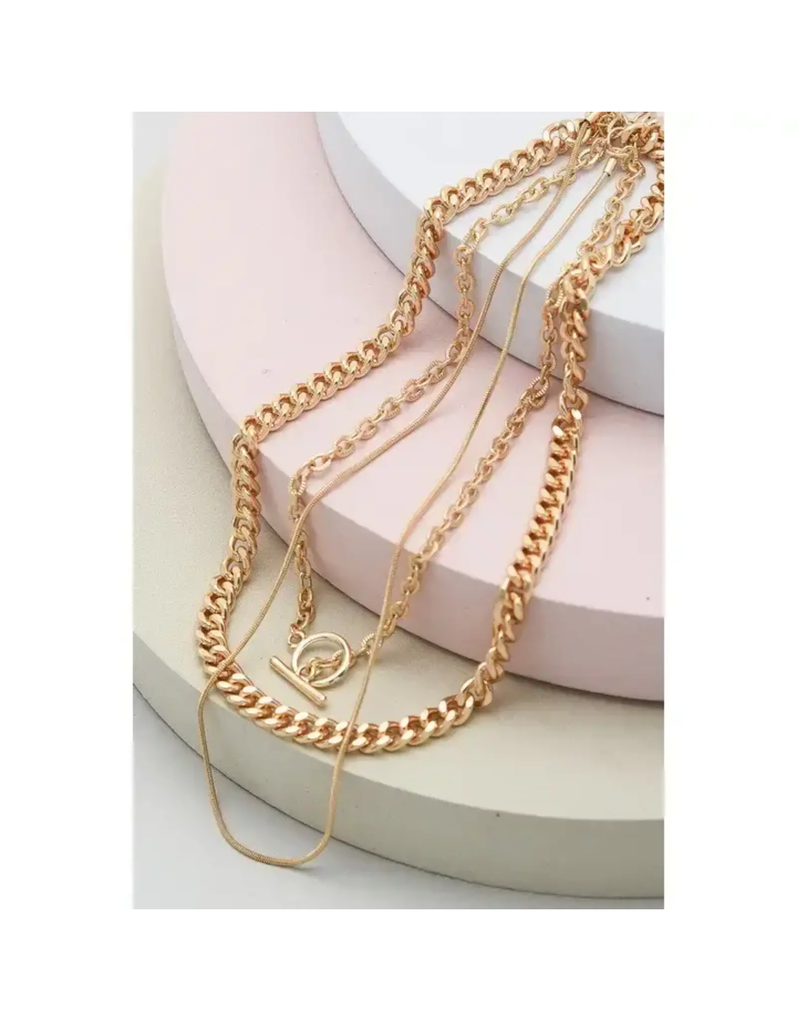Gold 3 Row Snake Chain Toggle Necklaces