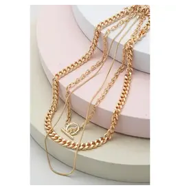 Gold 3 Row Snake Chain Toggle Necklaces