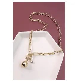 Gold Link Chain Ball Toggle Necklace